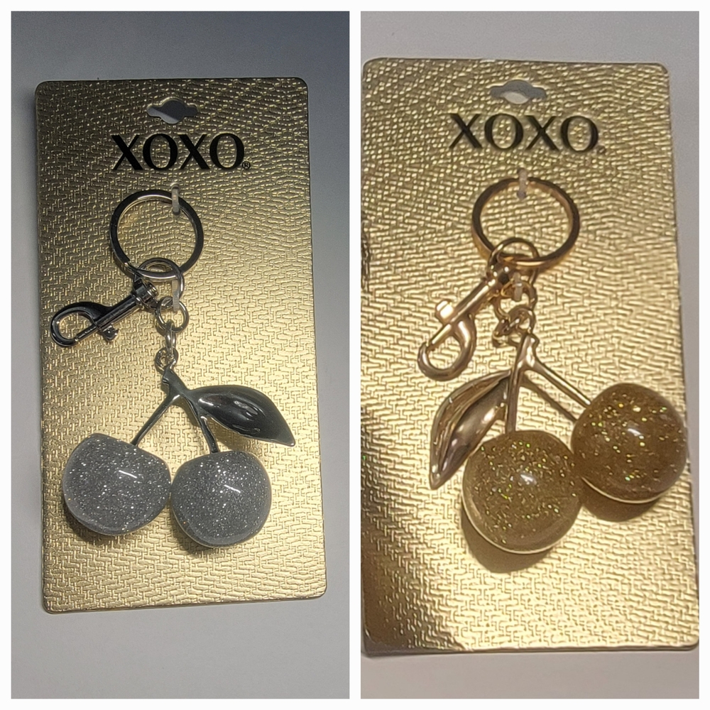 XOXO Sparkling Cherry Keychain - Silver and Gold